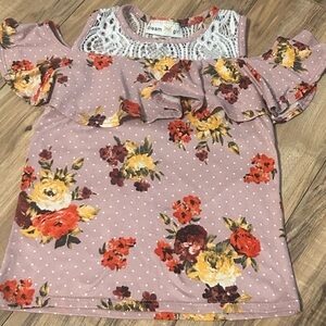 Dream Girl Girls Floral‎ Cold Shoulder Top, Ruffle Details, Polka Dot Pattern